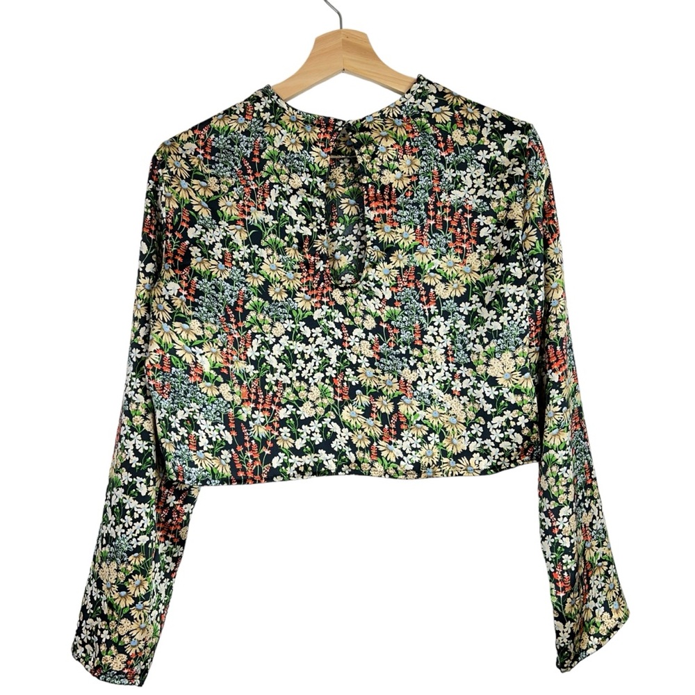 H&M Crop Top Floral Womens XS Satin Y2K 90s Inspired Fairy Whimsy Cottagecore - Picture 2 of 10
